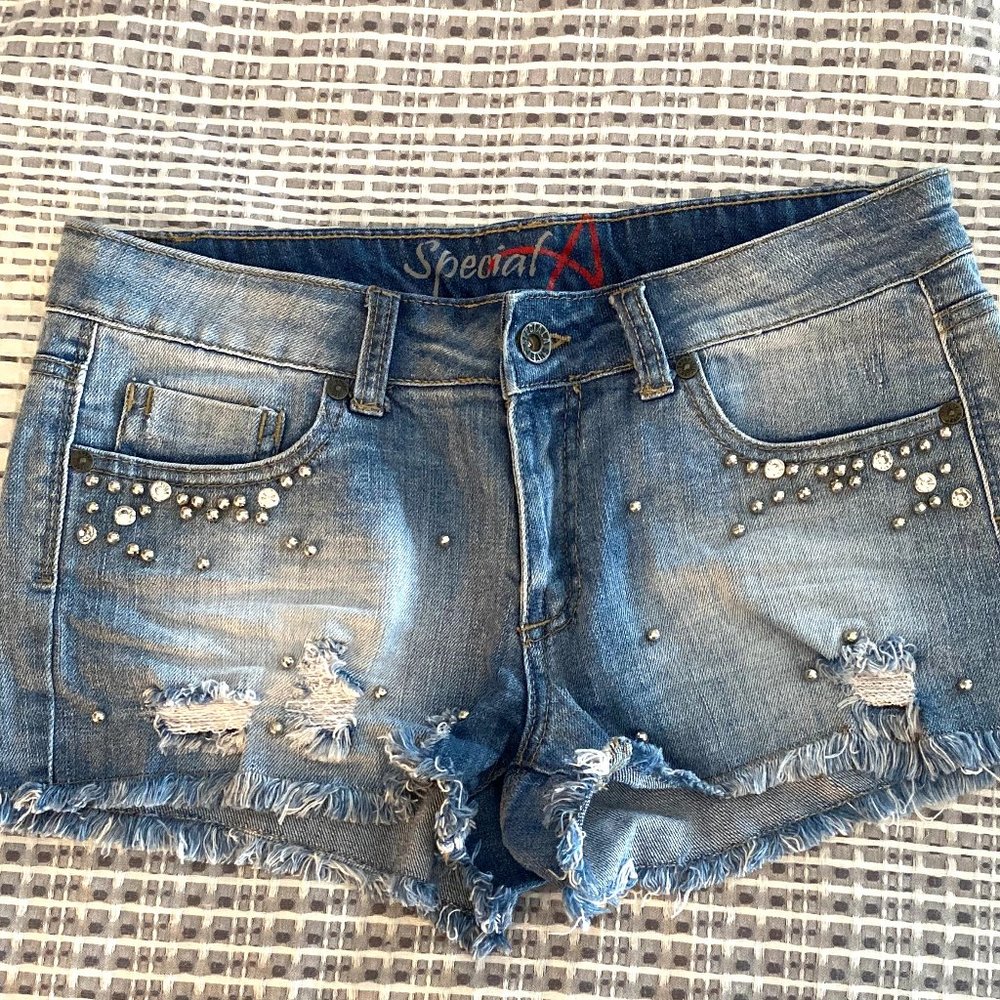 Embellished denim shorts